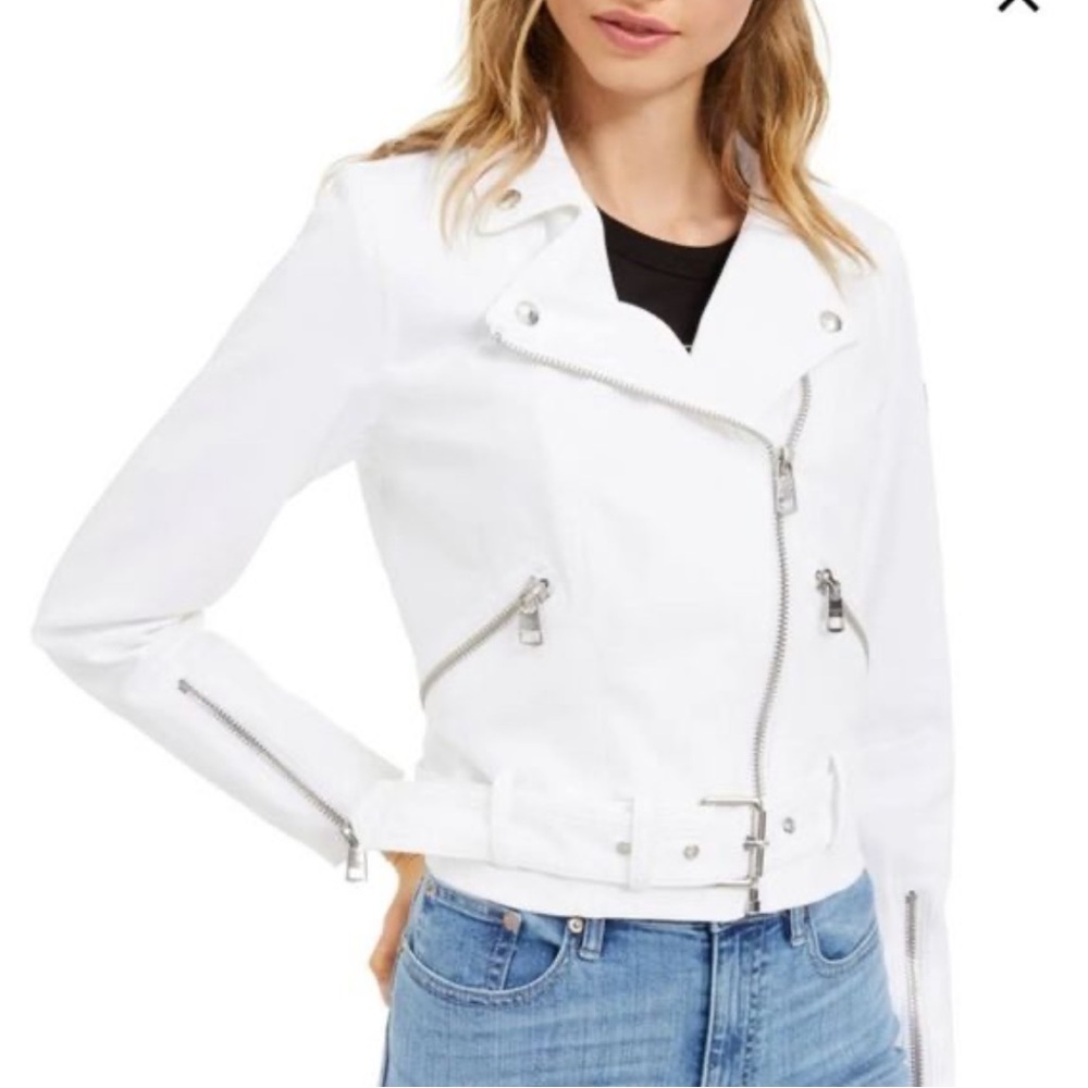 Calvin Klein Jeans Cropped White Moto Jacket, size M